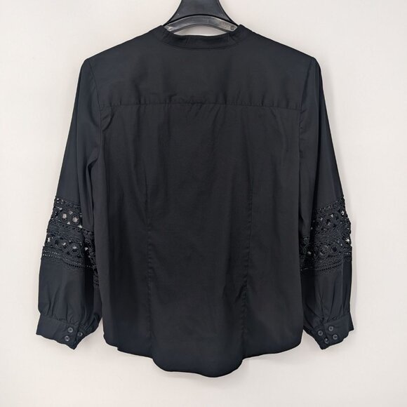 Chicos Button Up Poplin Top Women Size 16 Crochet Balloon Sleeve Romantic Office - Picture 3 of 8